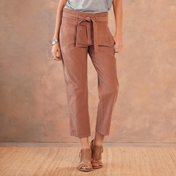 Sundance NWOT Emily Softest Corduroy Crop Pants w/ Tie Coral Size 8 - Picture 2 of 14